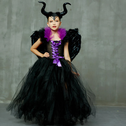 Halloween children's dress costume in sizes 2-10 with horns and wings options for ages 2-9
