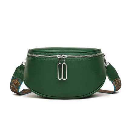 Women's soft PU leather messenger bag in saddle shape with a cross-body strap.