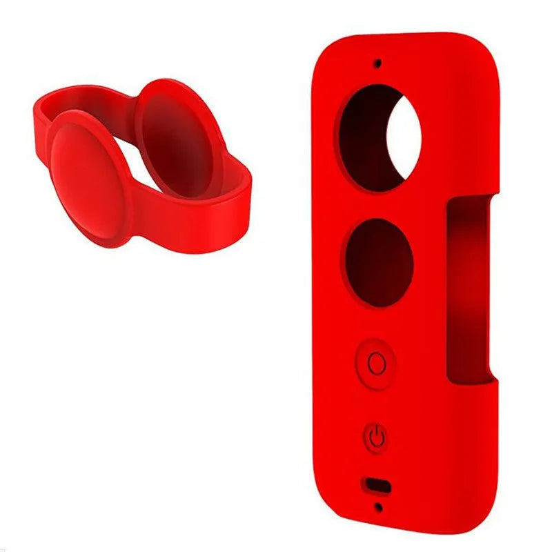 Black and red silicone protective cases for Insta360 ONE X camera showing precise control cutouts