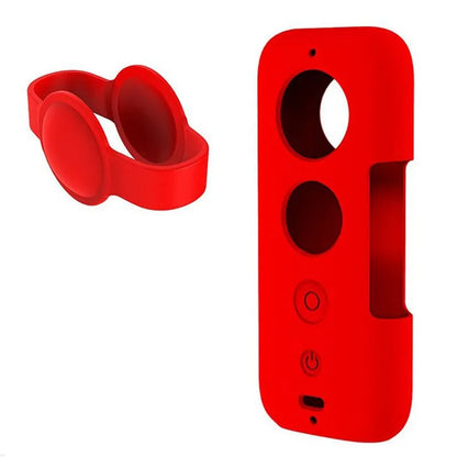 Black and red silicone protective cases for Insta360 ONE X camera showing precise control cutouts
