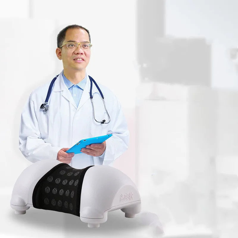 Black and white cervical health pillow using ABS material for physical traction, measuring 24x14.5x10 cm