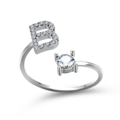 Personalized Initial Letter Crystal Ring with Adjustable Design in Gold, Silver, and Rose Gold Colors