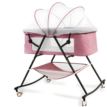 Foldable baby crib with mosquito net and roller wheels in European design