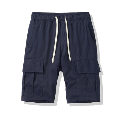 Men's loose cropped pants in Korean style with multiple pockets, shown in brick red colour