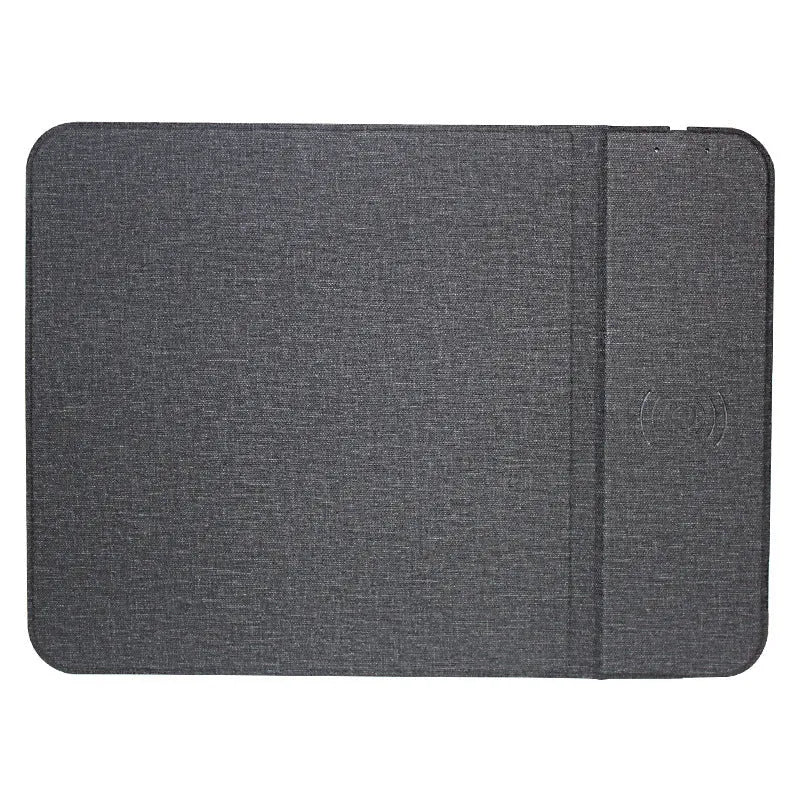 Foldable cloth phone holder unfolded on a table, wirelessly charging a smartphone with 10W power