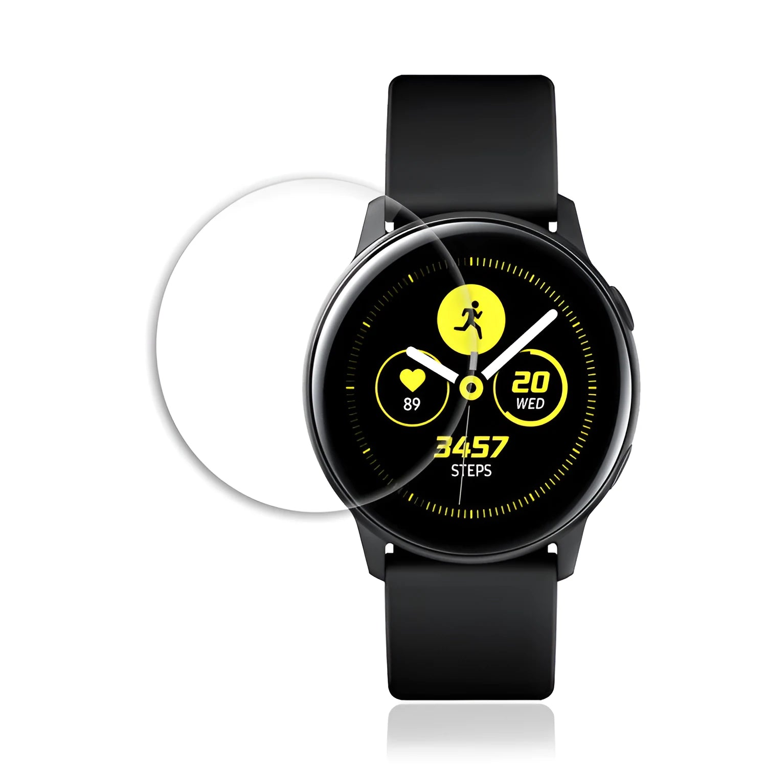 Galaxy Watch Active tempered glass screen protector film showing transparent high-definition finish