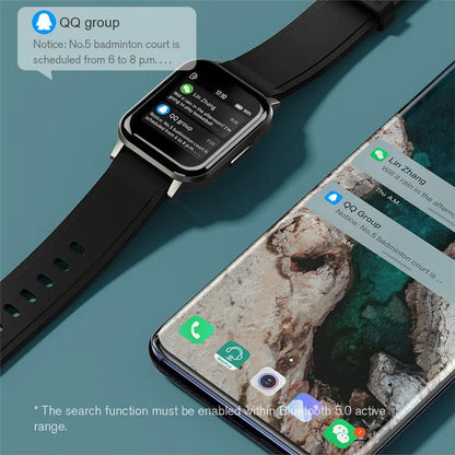 Black waterproof smart fitness bracelet with a 1.4-inch screen on a silicone wrist strap.
