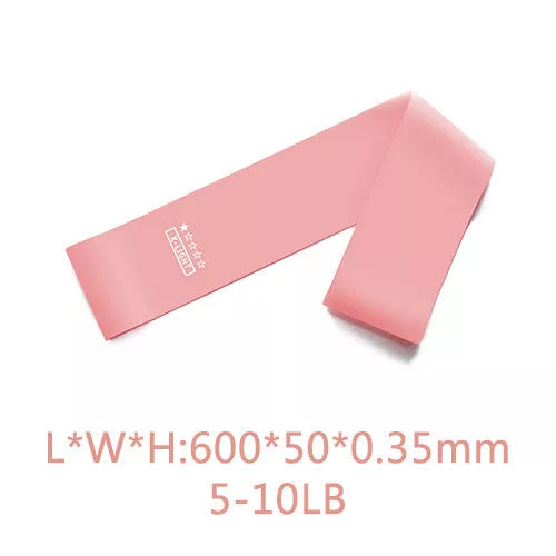 Yoga tension band set in five colours with varying resistance levels for fitness and Pilates