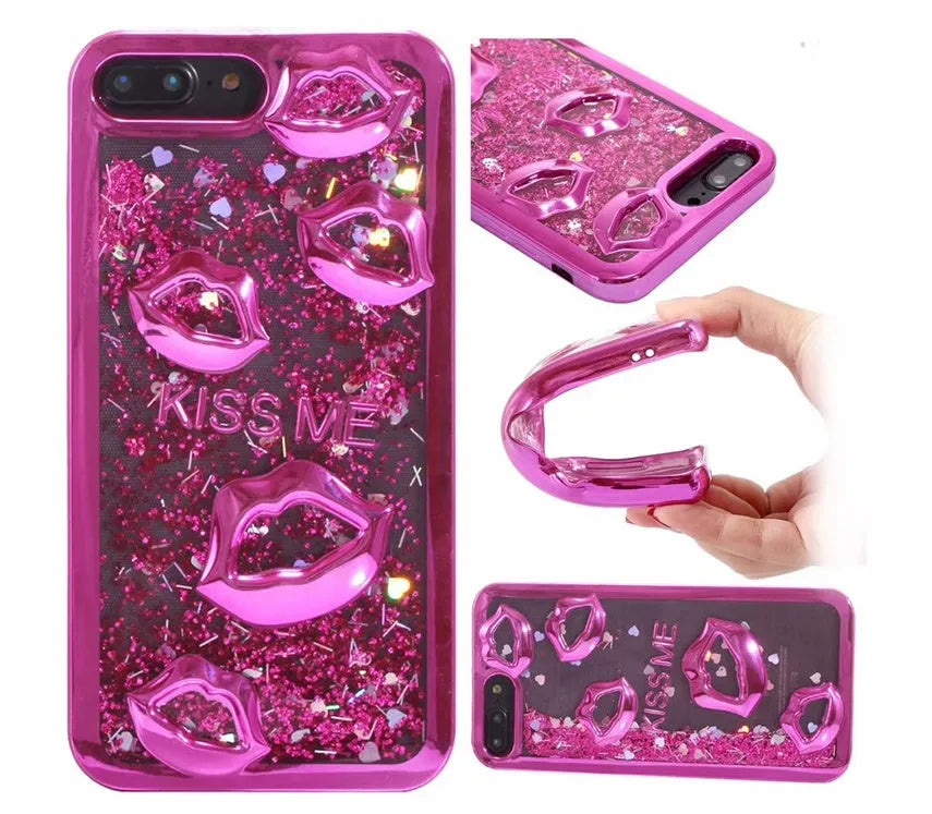 Huawei smartphone back cover with a raised 3D lips design in pink TPU material.
