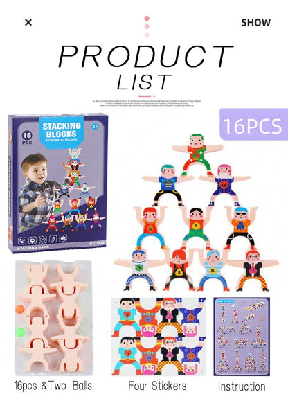 Colourful Cartoon Hercules building blocks with smiling figures and interactive stacking game