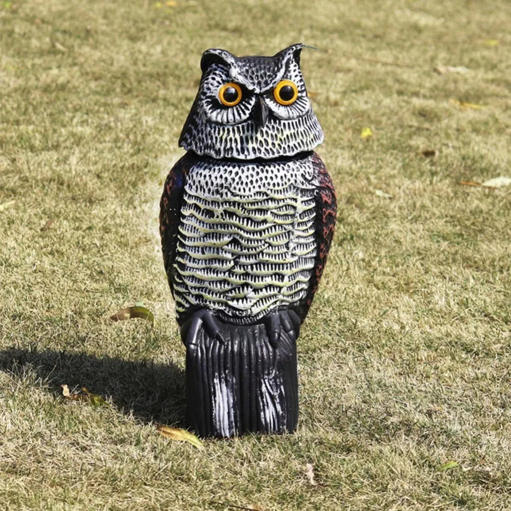 Electric owl decoy with 360-degree rotating head, 38.5cm animal model in pastoral style, shown in Electric Owl and Owl options