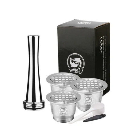 Stainless steel reusable Nespresso coffee capsule with refillable filter
