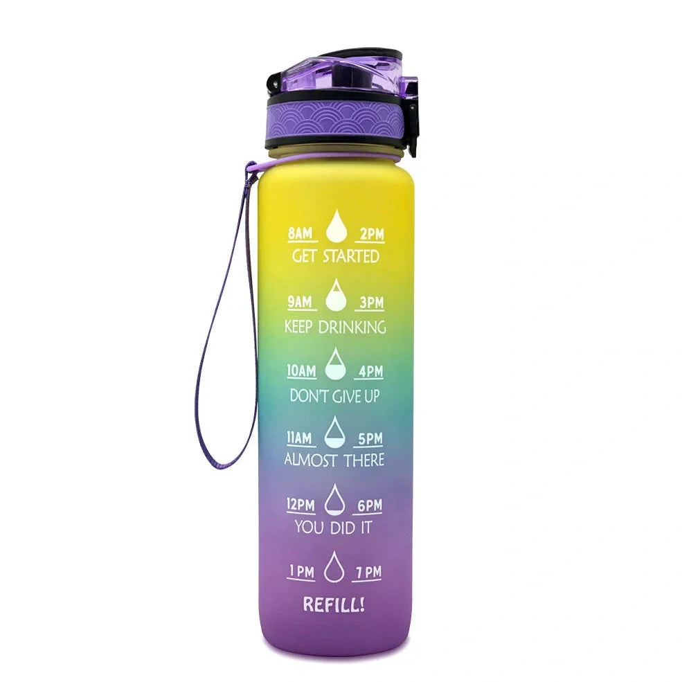 Tritan sports water bottle with frosted gradient finish showing blue-red colour transition