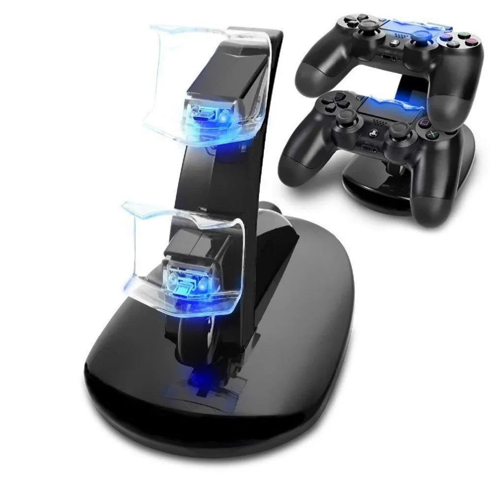 Black Xbox One dual controller charging station with two controllers docked