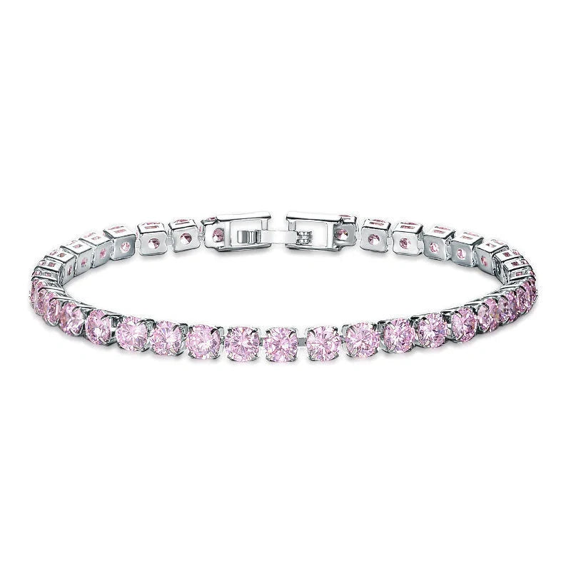 Cubic Zirconia Tennis Bracelet with AAA+ stones and copper box chain in various colours