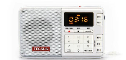 Tecsun Q3 portable digital audio player and FM broadcast recorder in multiple colour options.