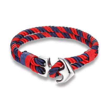 Men's nautical anchor bracelet with survival paracord rope and metal hooks
