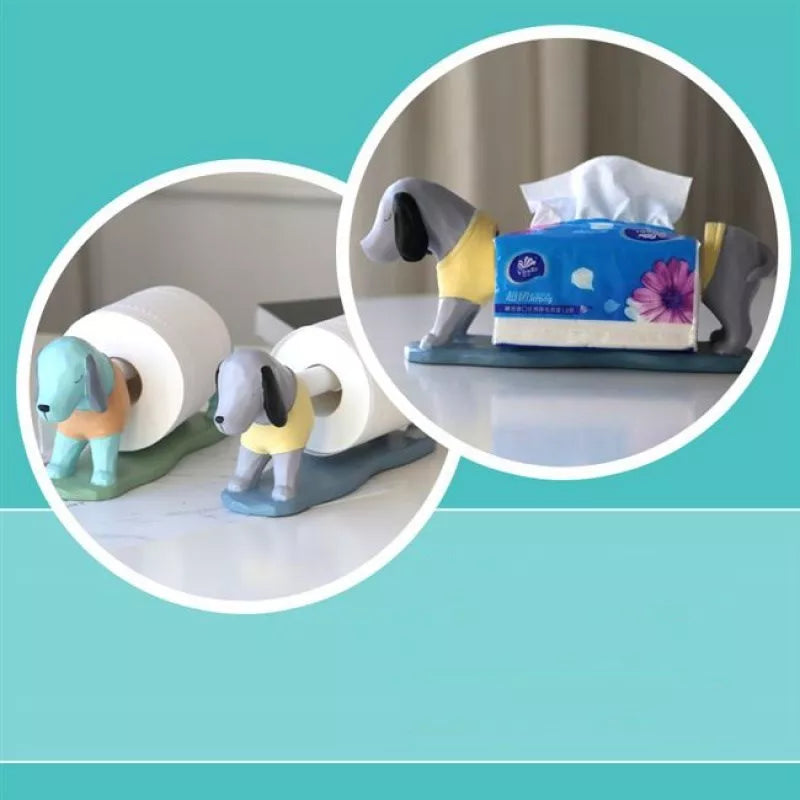 Cartoon dachshund with a tray resin desktop decoration