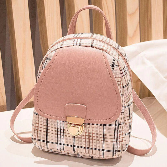 Stylish ladies check lock small backpack with coin purse in various colors
