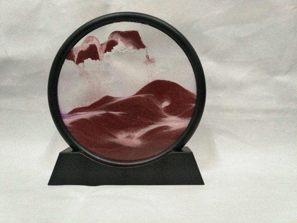 Glass quicksand painting with dynamic sand patterns in New Chinese abstract style, polished surface
