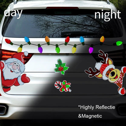 Colourful reflective cartoon Christmas elk magnetic sticker for windows on a medium blue background