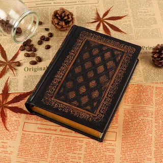 Imitation leather notebook with black gold or bronze cover and 12.3 x 17 cm sketch paper pages