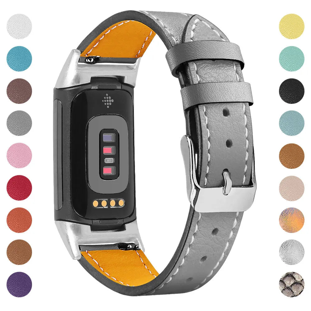 Genuine leather strap for Fitbit charge5/6 smartwatch adjustable 5.5-8.1 inches 16 colours