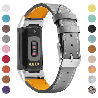 Genuine leather strap for Fitbit charge5/6 smartwatch adjustable 5.5-8.1 inches 16 colours