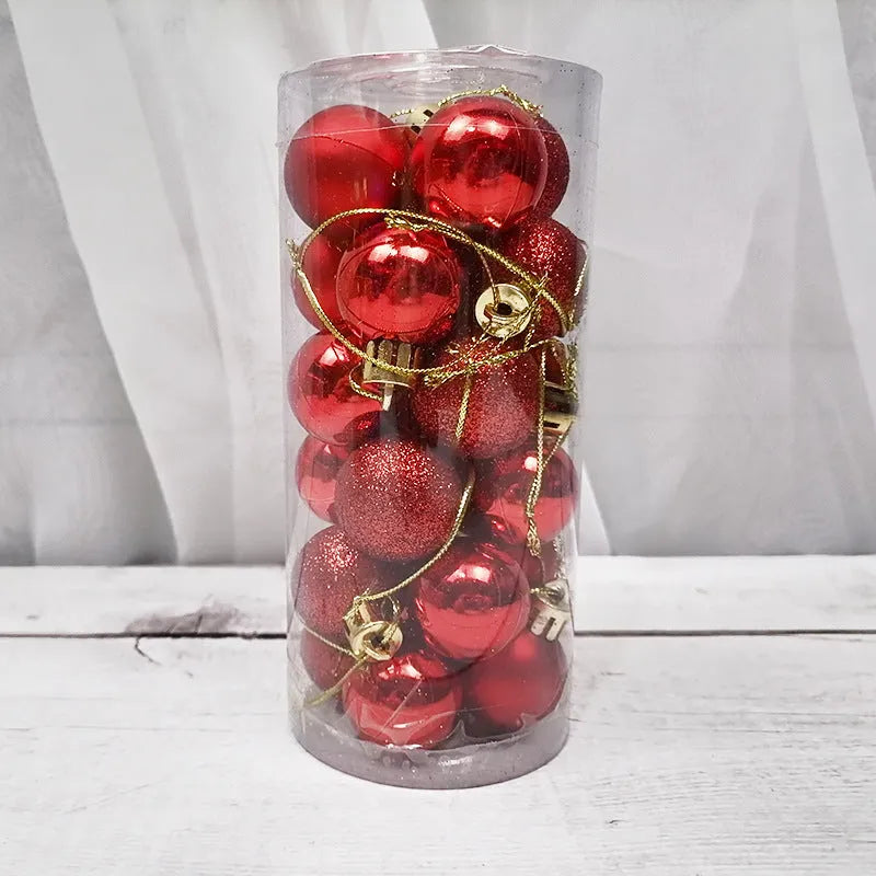 3cm diameter electroplated Christmas baubles in various metallic colours including gold, red and silver