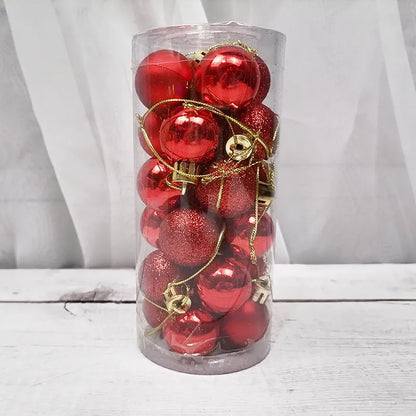 3cm diameter electroplated Christmas baubles in various metallic colours including gold, red and silver