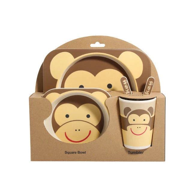 Stylish bamboo fibre children's tableware set with playful animal designs