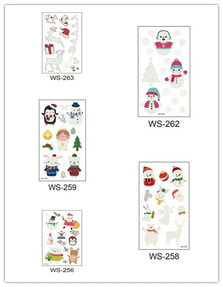 Glowing Christmas Santa Claus tattoo stickers in various festive designs