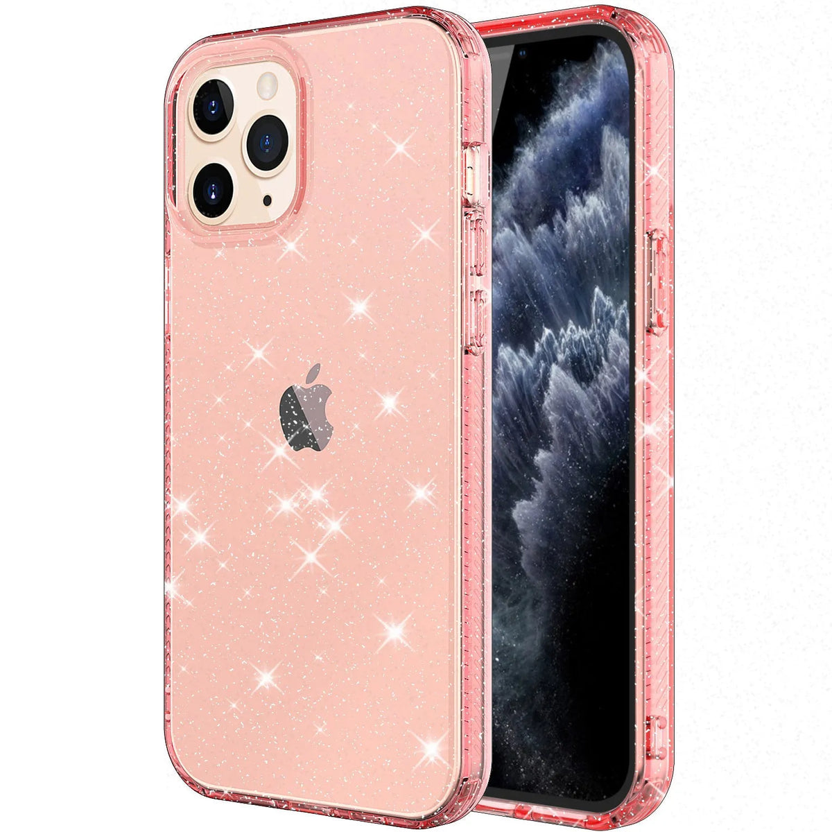 Transparent glitter TPU phone case for IPhone 12 series in pink, black, purple and clear colour options