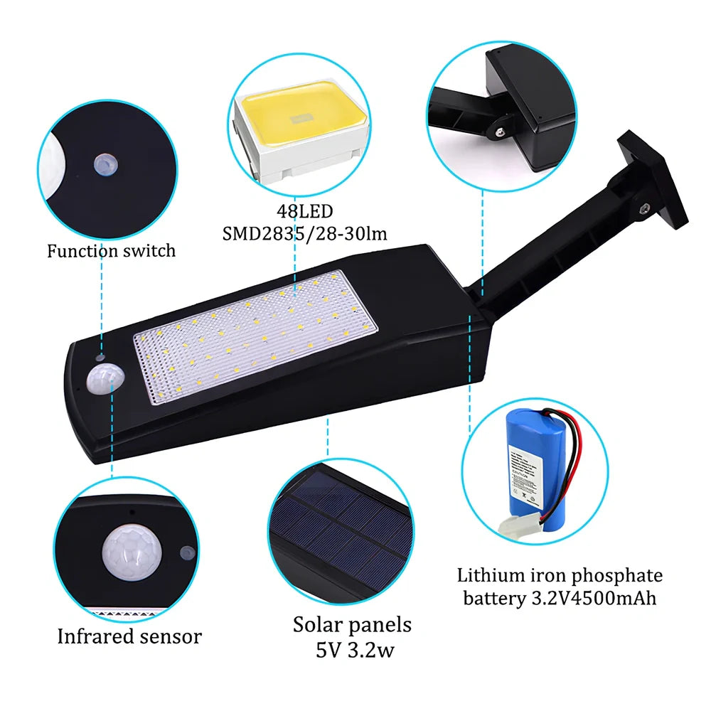 Adjustable solar light with motion sensor showing black or white colour options