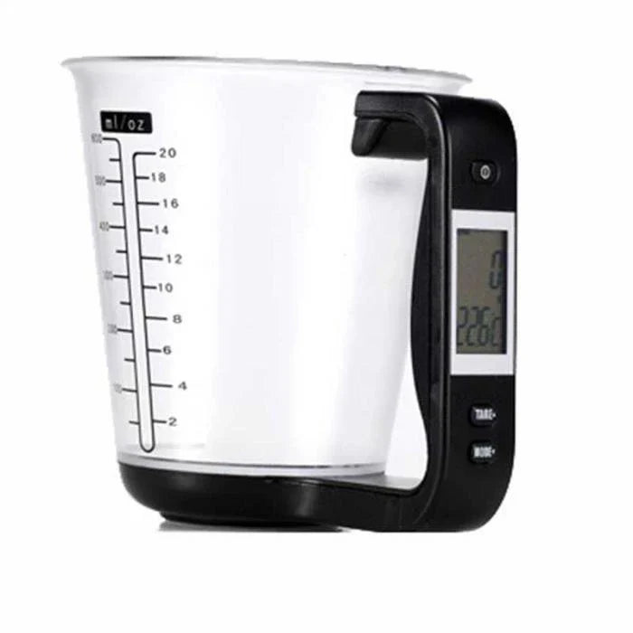 All-in-One Digital Measuring Cup and Kitchen Scale with LCD Display, Temperature Sensor, and Conversion Features