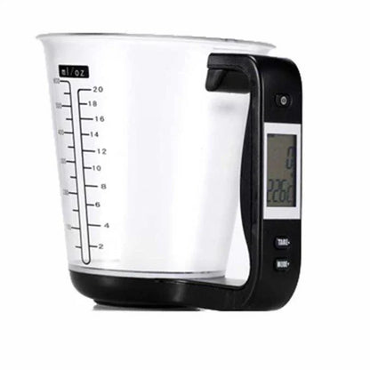 All-in-One Digital Measuring Cup and Kitchen Scale with LCD Display, Temperature Sensor, and Conversion Features