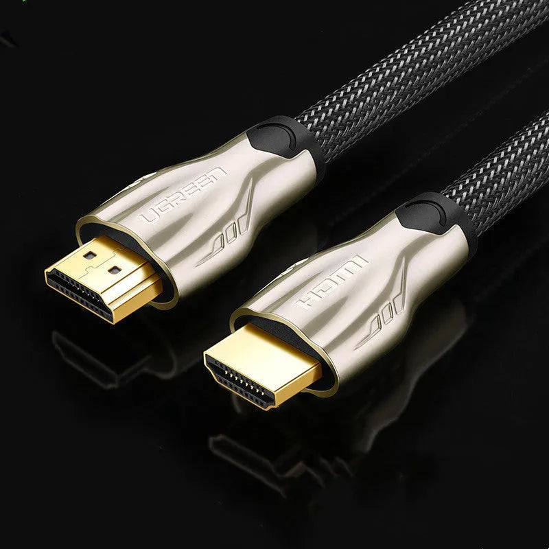 Version 2.0 4K HDMI cable with gold-plated connectors and black PVC outer cover showing length options