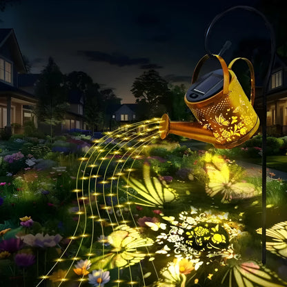 Solar-powered butterfly kettle lamp for outdoor courtyard decoration with wrought iron construction