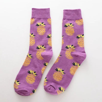Happy tube socks with fruit banana design, cotton 200-pin knit, EU 39-43, multiple colours