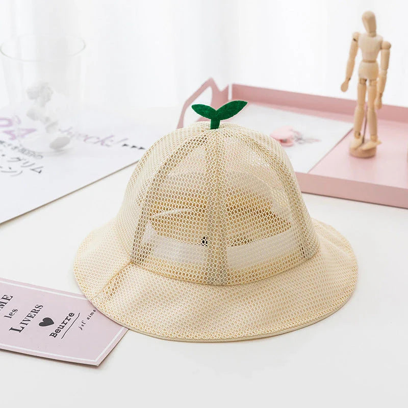 Korean Baby Summer Mesh Bucket Hat with Breathable Sprout Design for Kids
