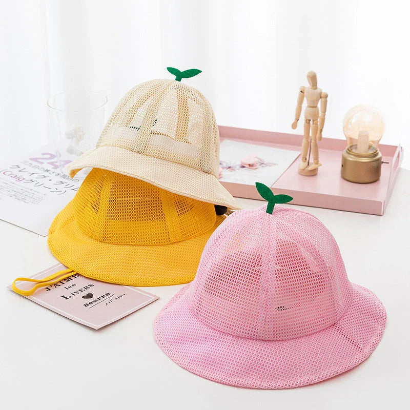 Korean Baby Summer Mesh Bucket Hat with Breathable Sprout Design for Kids