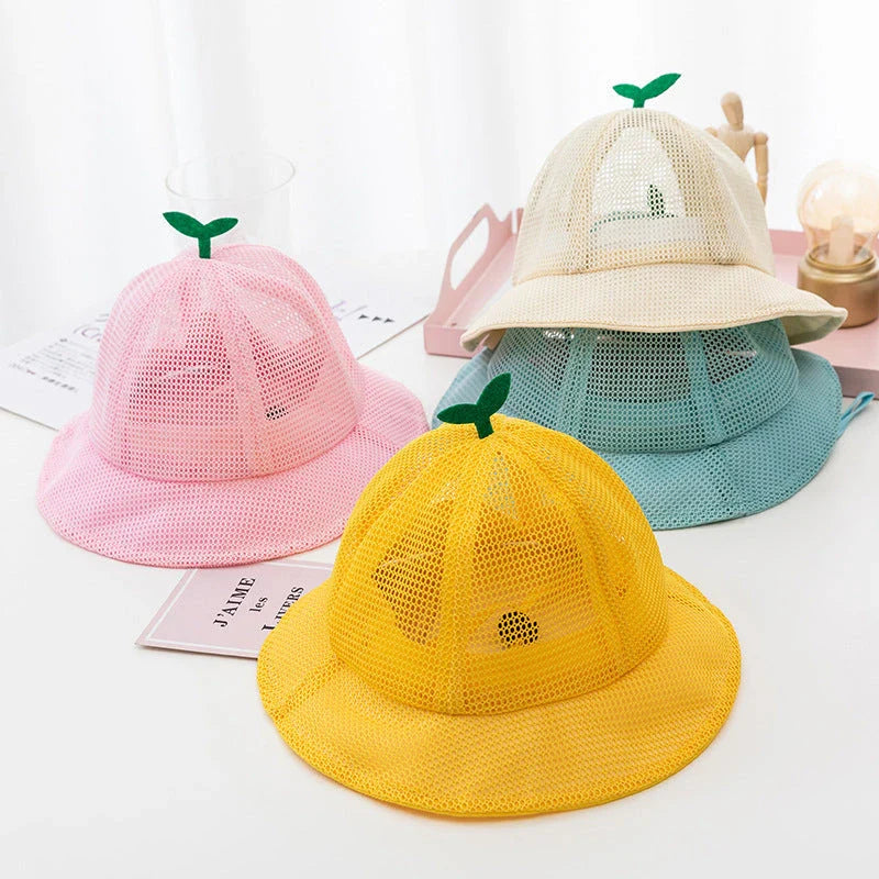 Korean Baby Summer Mesh Bucket Hat with Breathable Sprout Design for Kids