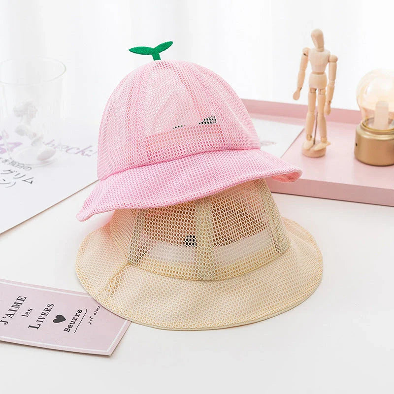 Korean Baby Summer Mesh Bucket Hat with Breathable Sprout Design for Kids