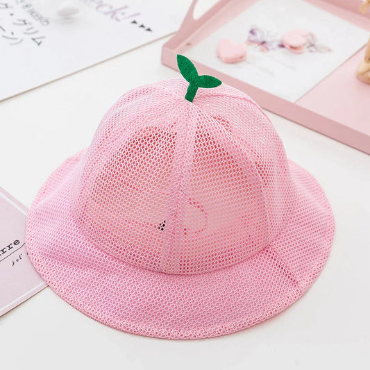 Korean Baby Summer Mesh Bucket Hat with Breathable Sprout Design for Kids