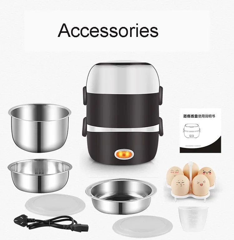 Electric heating lunch box with USB connection in two-layer and three-layer capacity options
