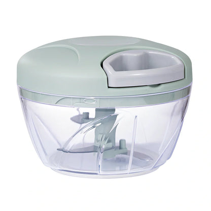 Manual garlic cutter with stainless steel blades in blue, green, or pink colours with transparent collection container