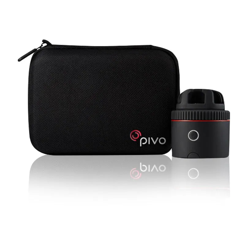 Matte black PIVO facial tracking smartphone mount showing 360-degree rotation for automated video.