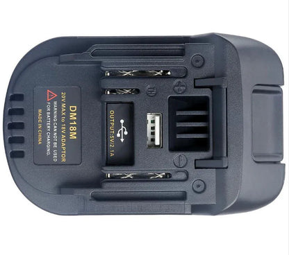Black battery adapter for converting Milwaukee DM18M tools to MAKITA H99F batteries