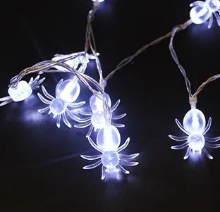 Halloween LED string lights with bat, ghost, and pumpkin pendants on a 1.2 metre white cable.