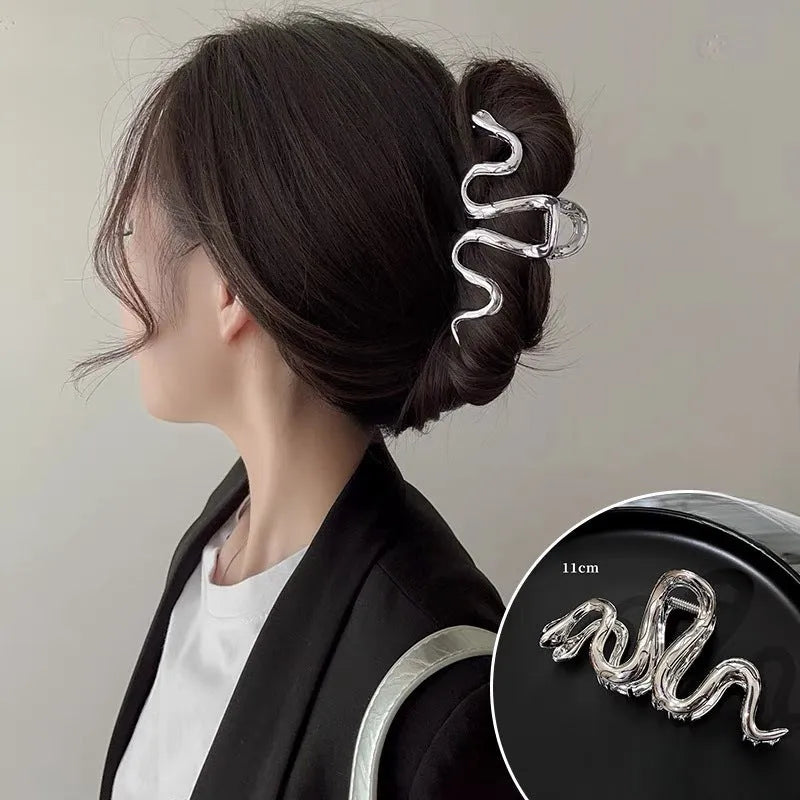 Silver Slytherin snake metal hair clip barrette measuring 10.5 cm on a white background.